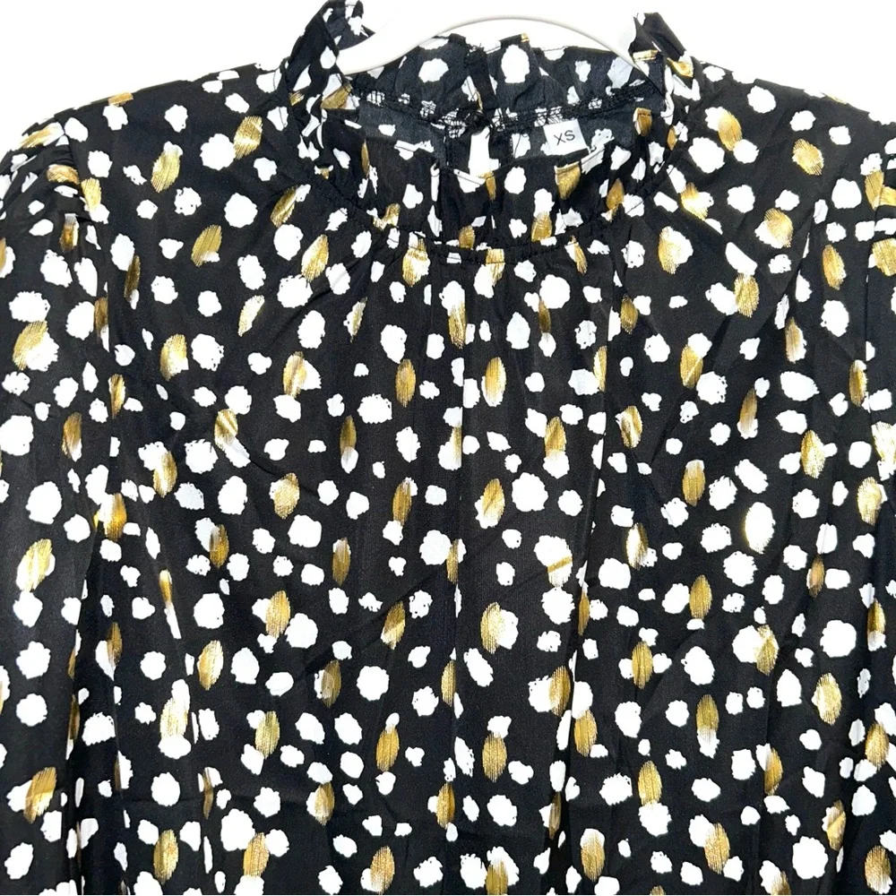 Black with White and Gold Polka Dots Blouse - Picture 3 of 4